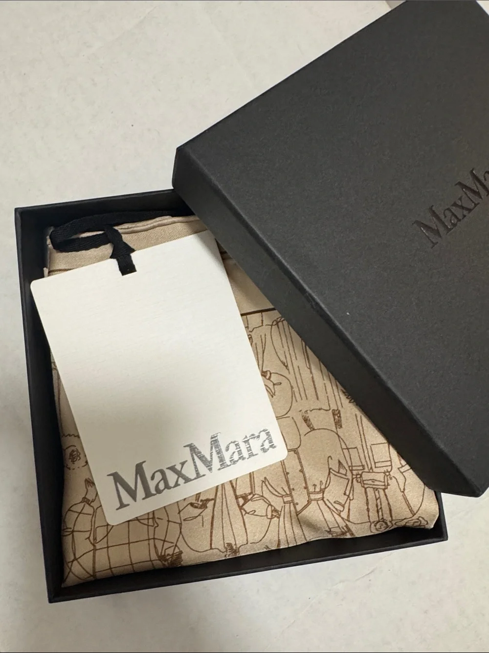 MaxMara Cream and Brown Illustrated Silk Square Scarf